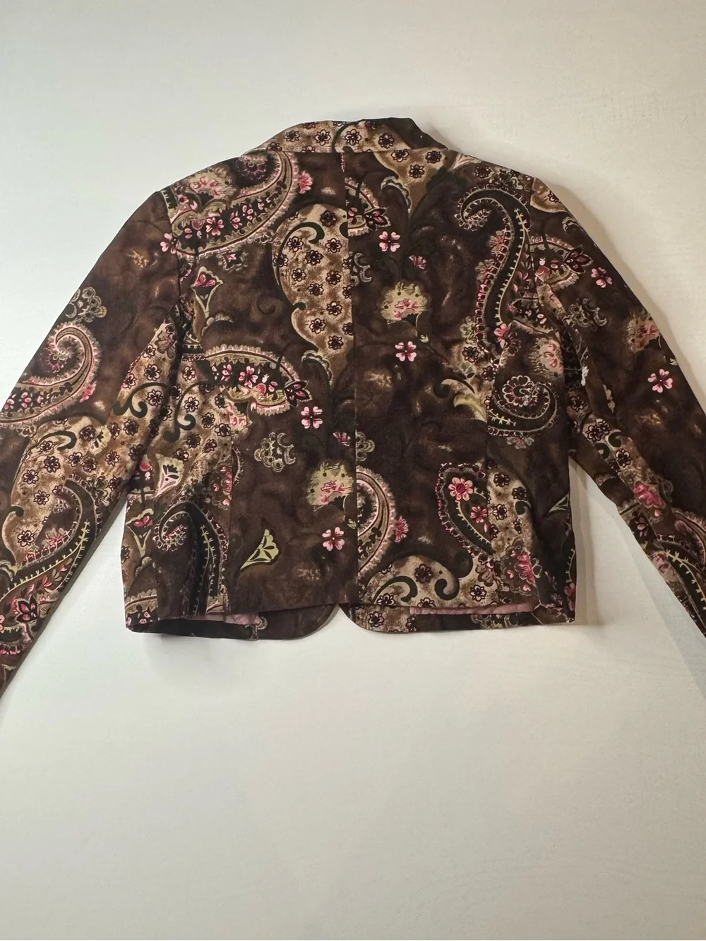 Larry Levine Brown Velvet Paisley Blazer with Pink Accents